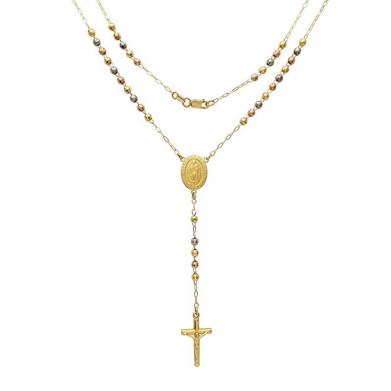 [Disco-Cuts Beads] Tricolor Nuestra Seora Guadalupe Rosary Necklace (14K)