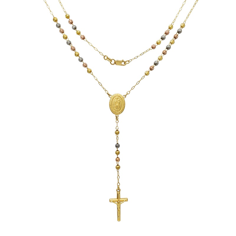[Moon-Cuts Beads] Tricolor Nuestra Seora Guadalupe Rosary Necklace (14K)