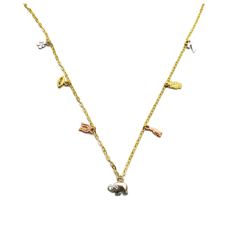 Tricolor Charm Necklace (14K)