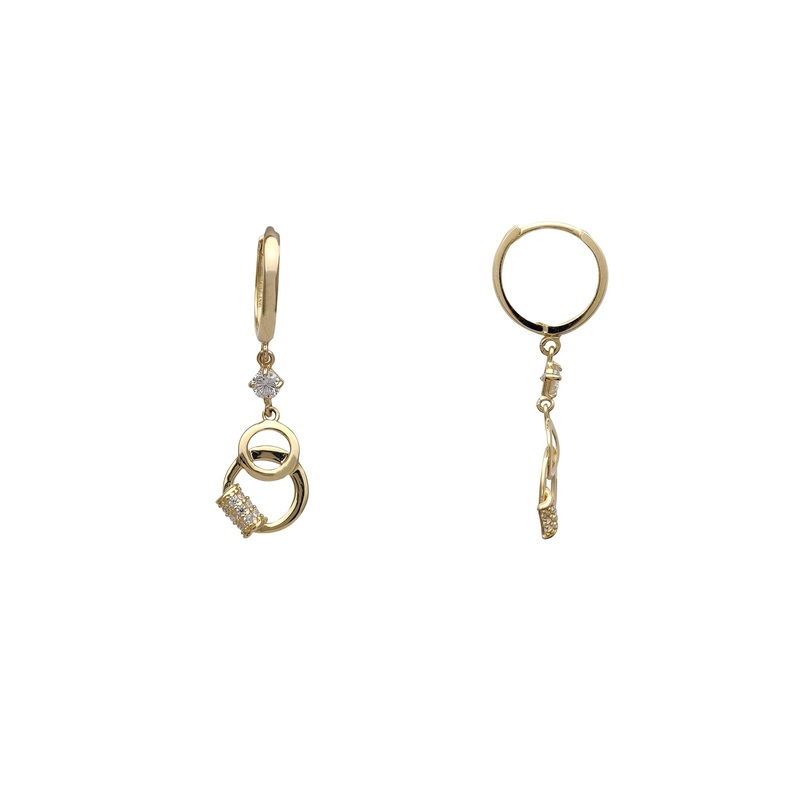 Zirconia Interlocking Hoops Dangling Huggie Earrings (14K)