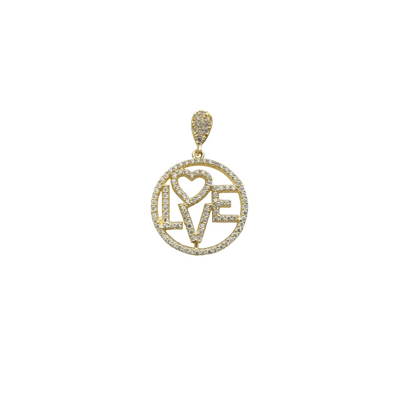 Zirconia Outline Love Round Medallion Pendant (14K)