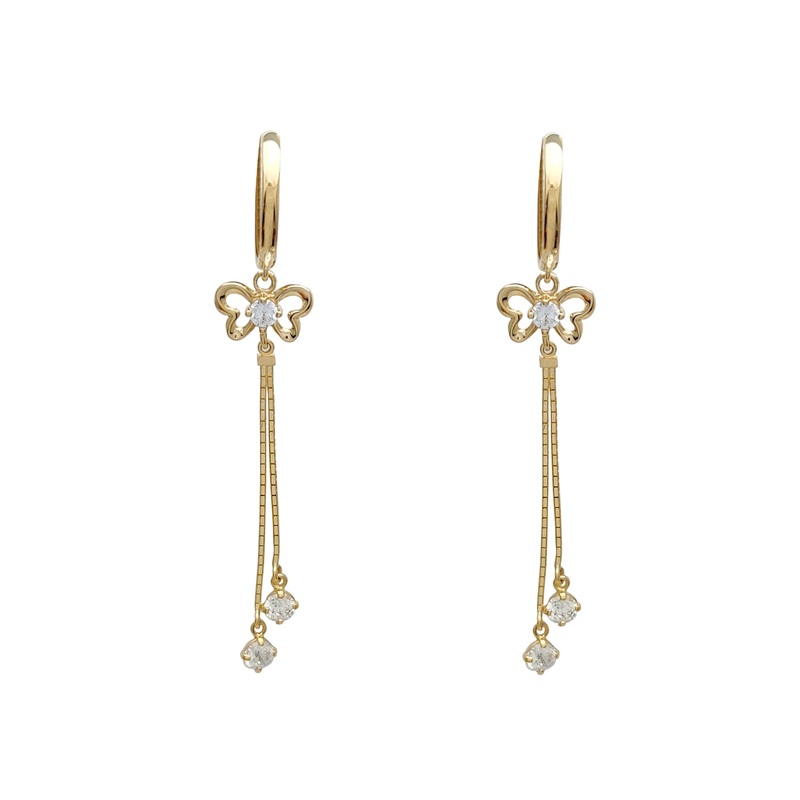 Zirconia Outlined Butterfly Dangling Huggie Earrings (14K)