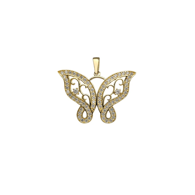 Zirconia Outlined Vines Butterfly Pendant (14K)