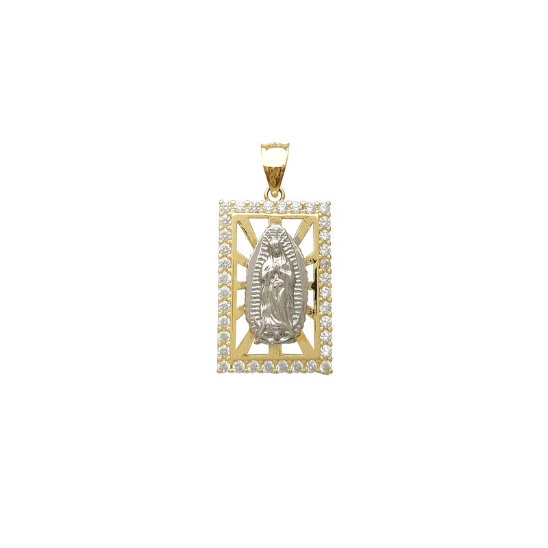 Zirconia Rectangle Halo Virgin Mary Pendant (14K)