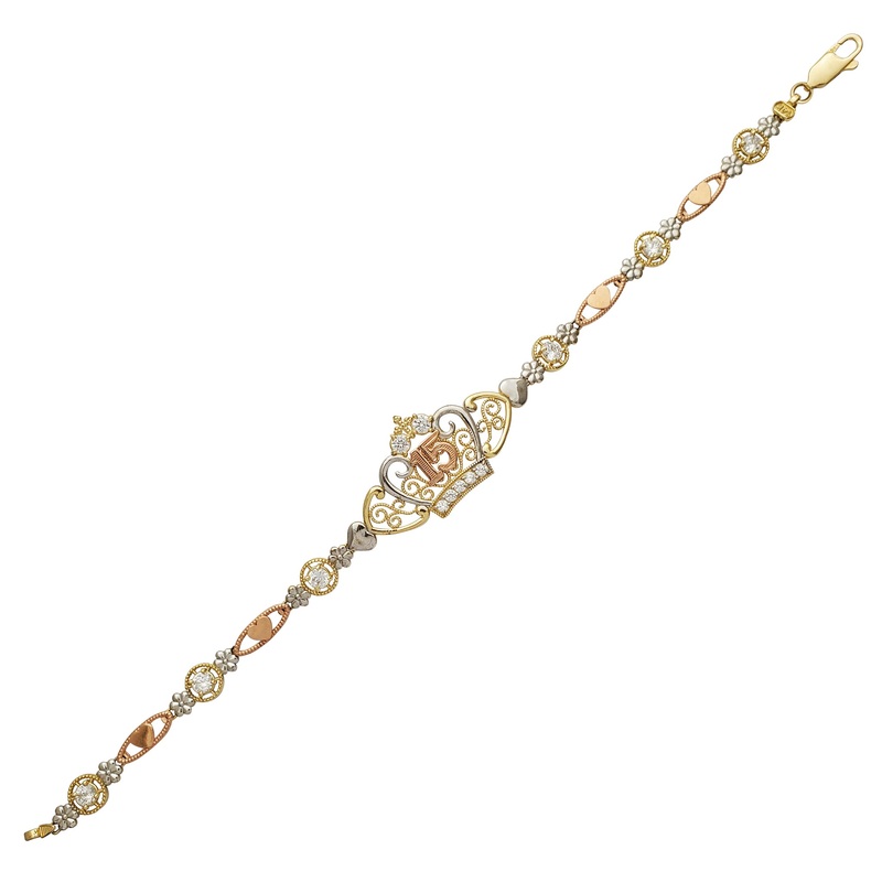 Zirconia Tricolor Quinceanera Crown Bracelet (14K)