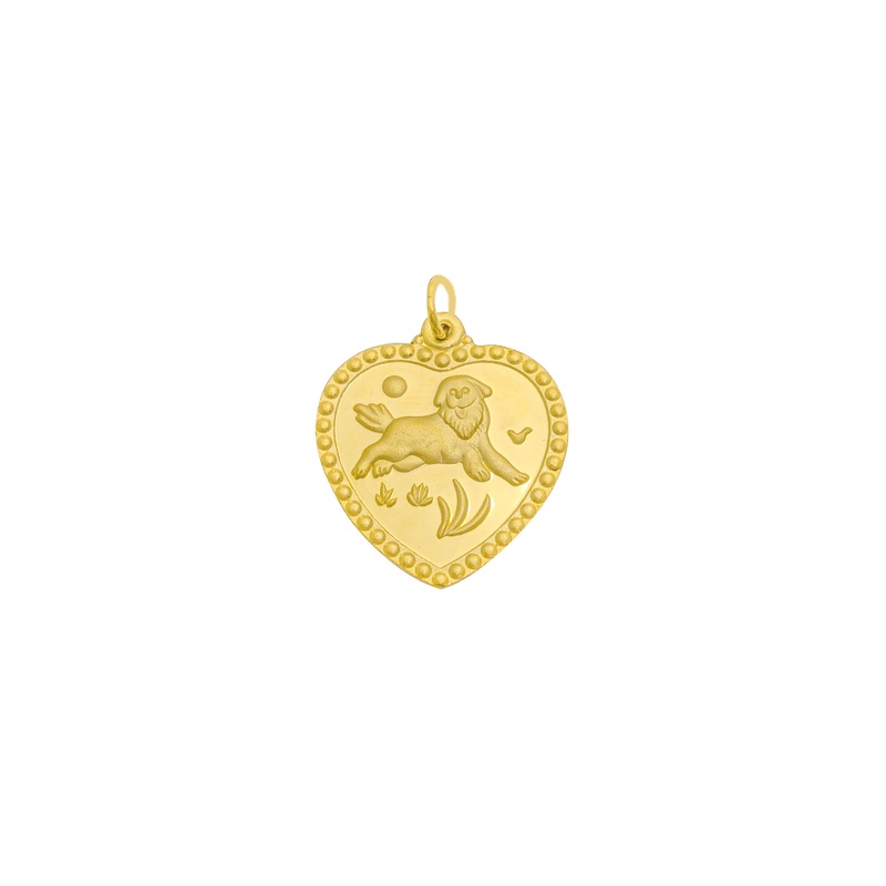 [] Dog () Zodiac Sign Good Luck & Happiness Heart Pendant (24K)
