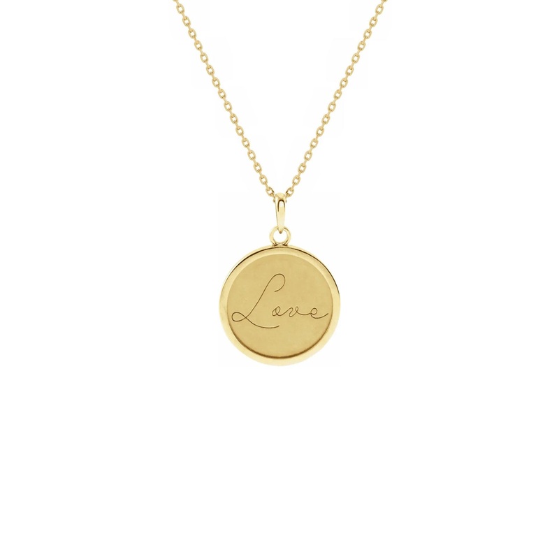 Script Font Love Engraved Medallion Necklace