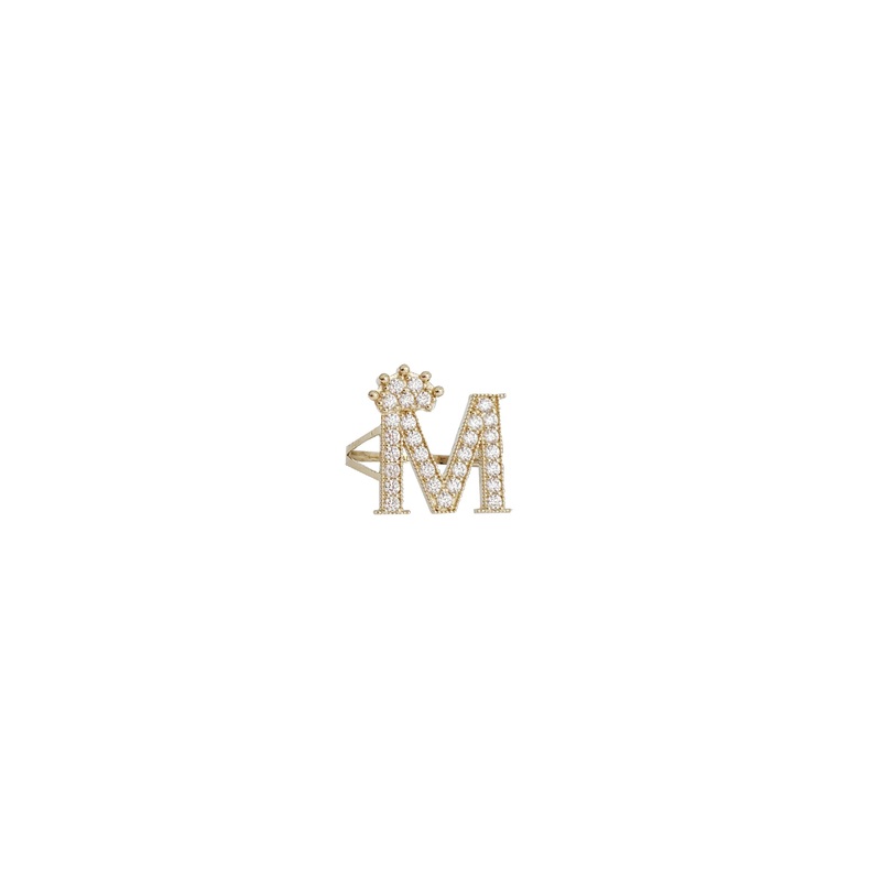 Zirconia Initial Letter "M" Solitaire Ring (14K)